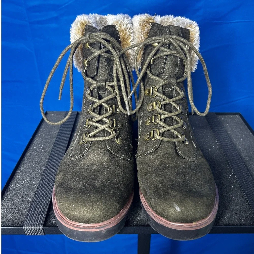 Cliffs White Mountain Olive Glendie Faux Fur Ankle Boots Sz 9 Hiking Granola Fur